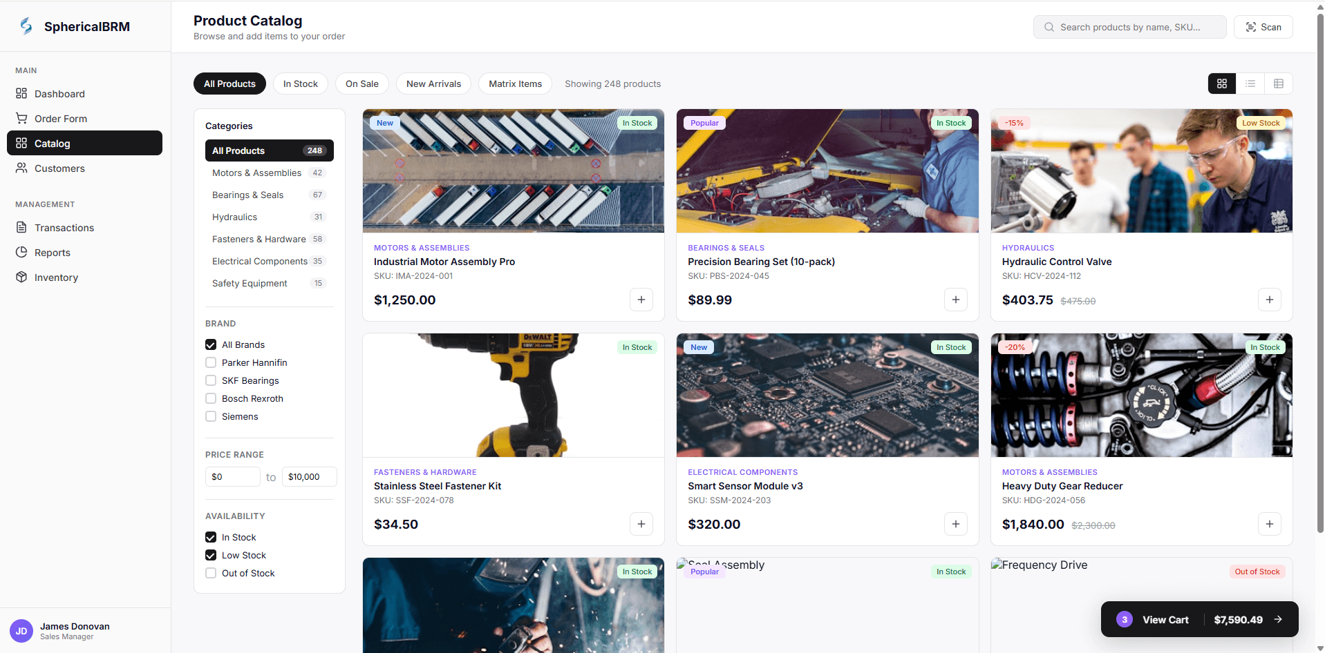 SphericalBRM Product Catalog — browse and filter products